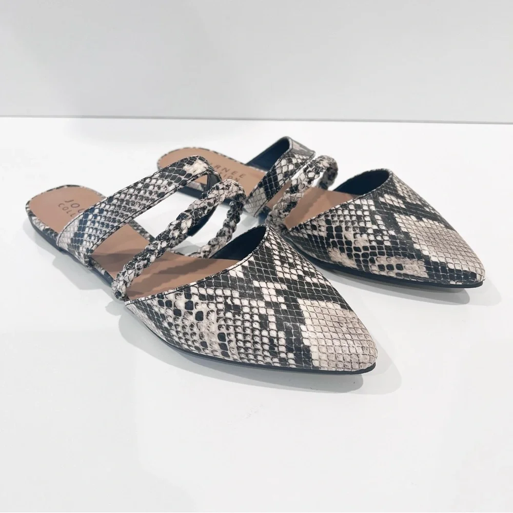 Journee Collection Olivea Pointed Toe Mule Flats Snakeskin Faux Leather 11 NEW